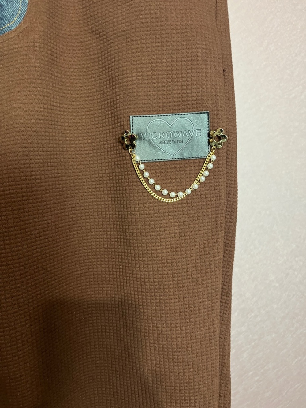 Brown Cropped Ankle Pants with Blue Denim Trim - Picture 3 of 7